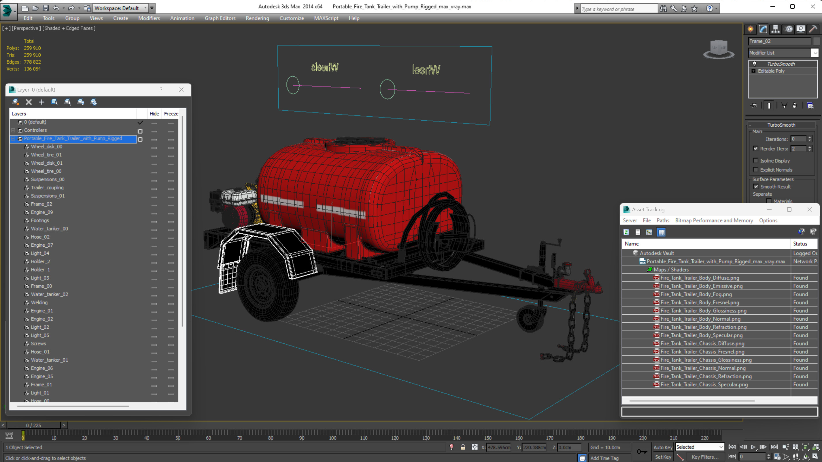 3D Portable Fire Tank Trailer with Pump Rigged model