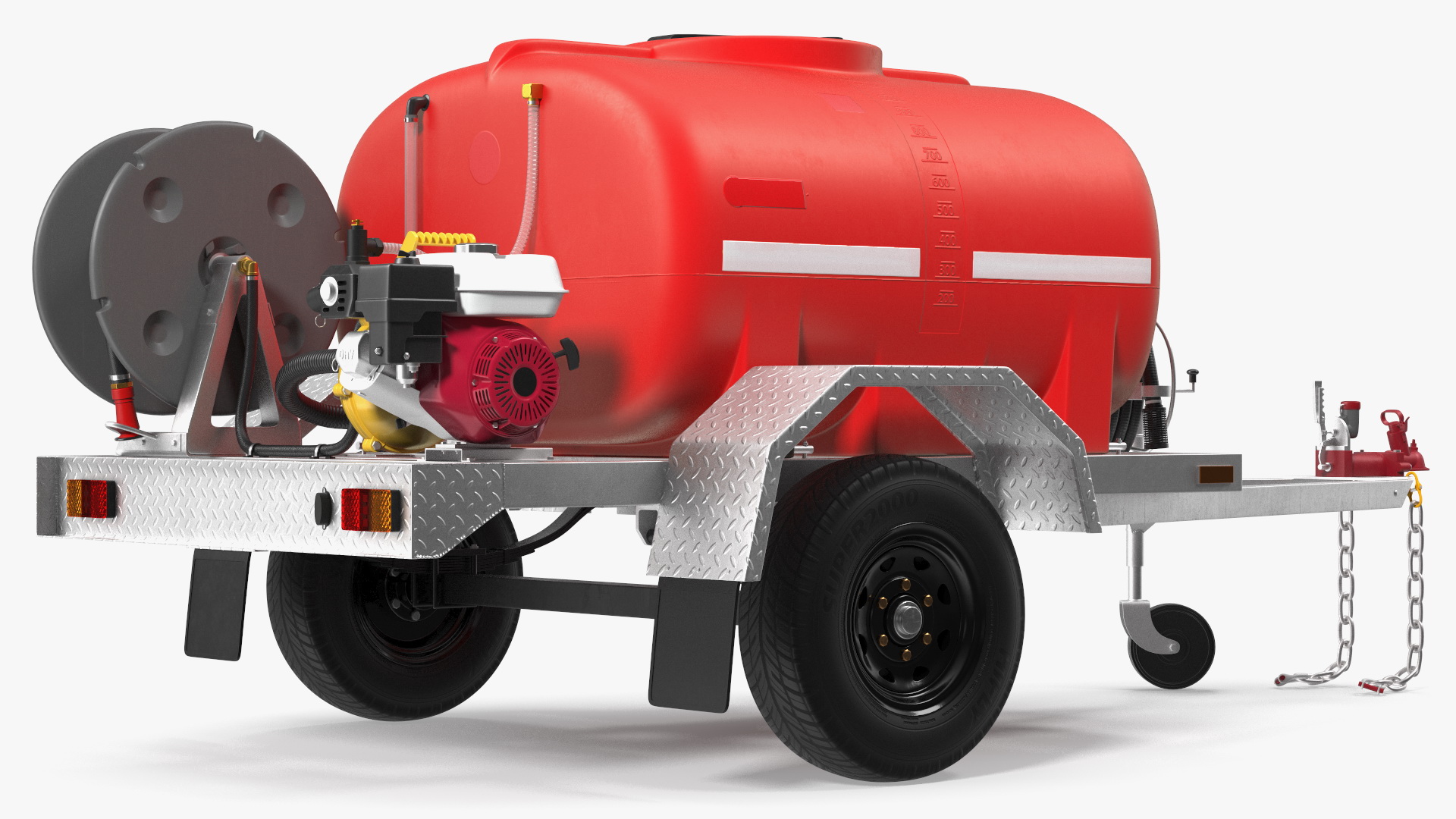 3D Portable Fire Tank Trailer with Pump Rigged model