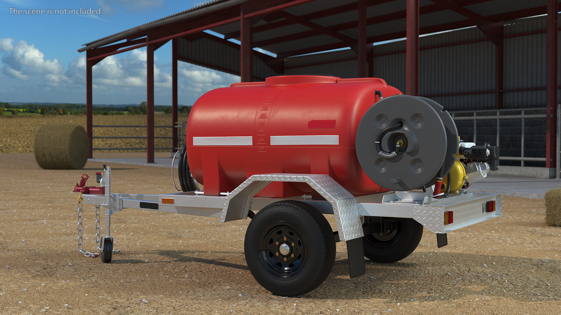 3D Portable Fire Tank Trailer with Pump Rigged model