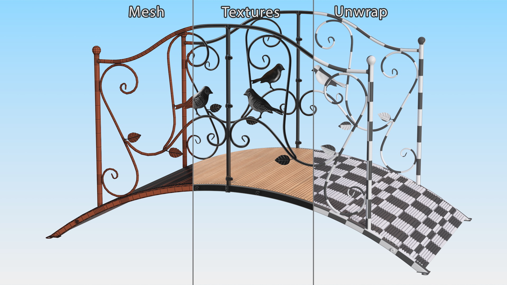 3D model Decorative Iron Garden Bridge Black