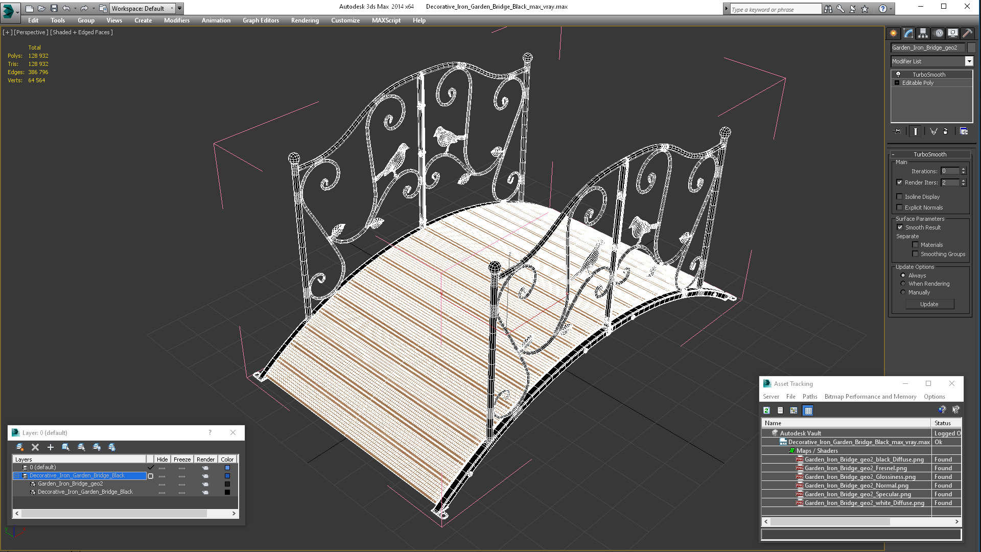 3D model Decorative Iron Garden Bridge Black