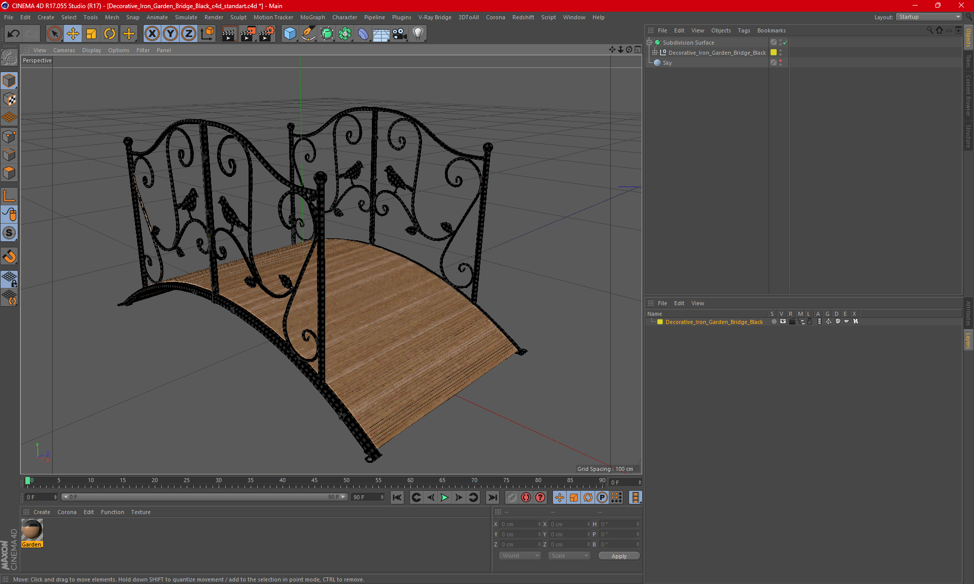 3D model Decorative Iron Garden Bridge Black