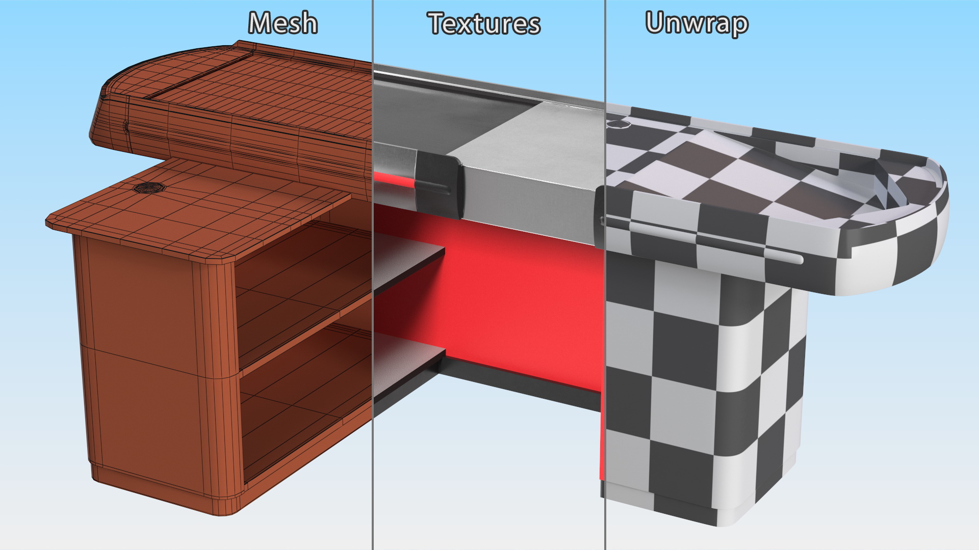 3D model Ergonomic Small Retail Checkout Counter Red Rigged