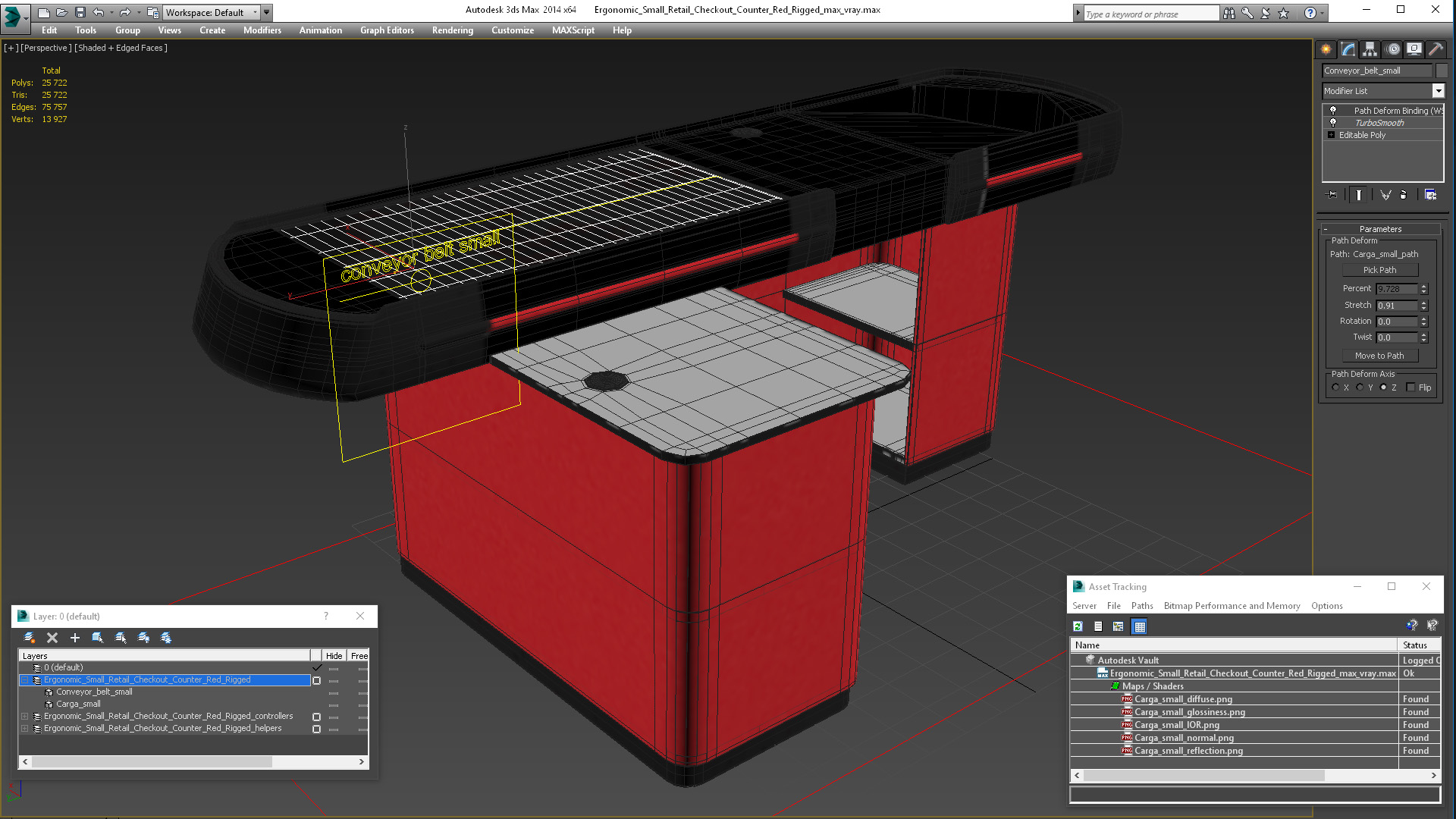 3D model Ergonomic Small Retail Checkout Counter Red Rigged