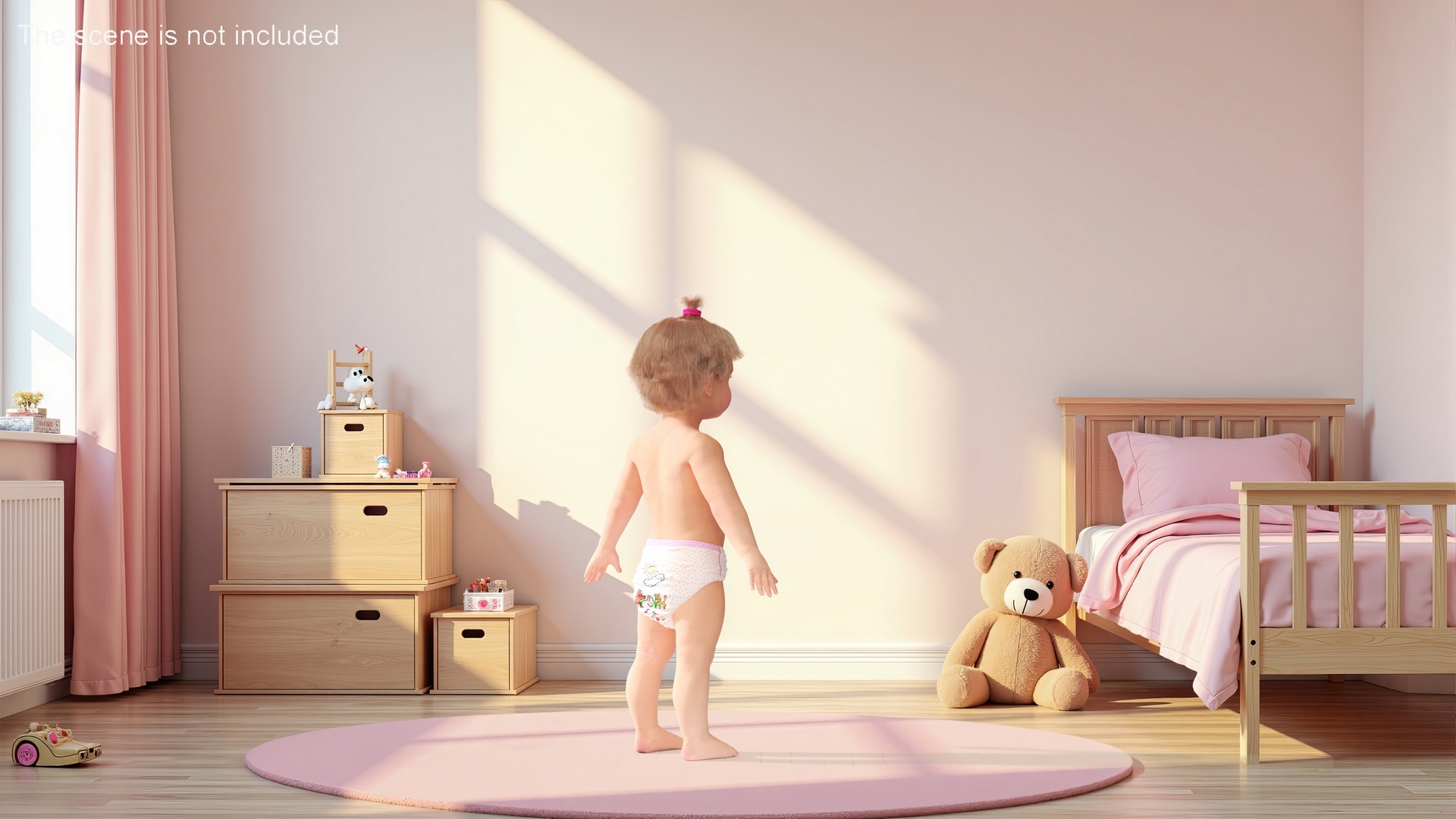 3D One Year Old Girl in Diaper Fur Rigged model
