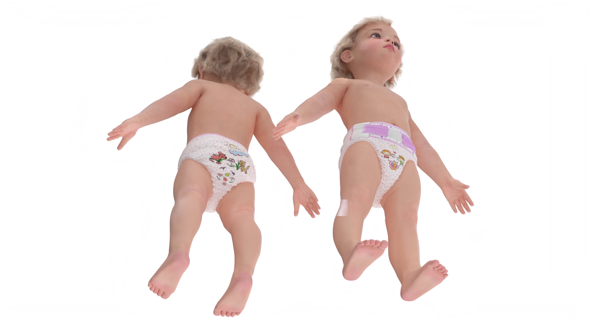 3D One Year Old Girl in Diaper Fur Rigged model
