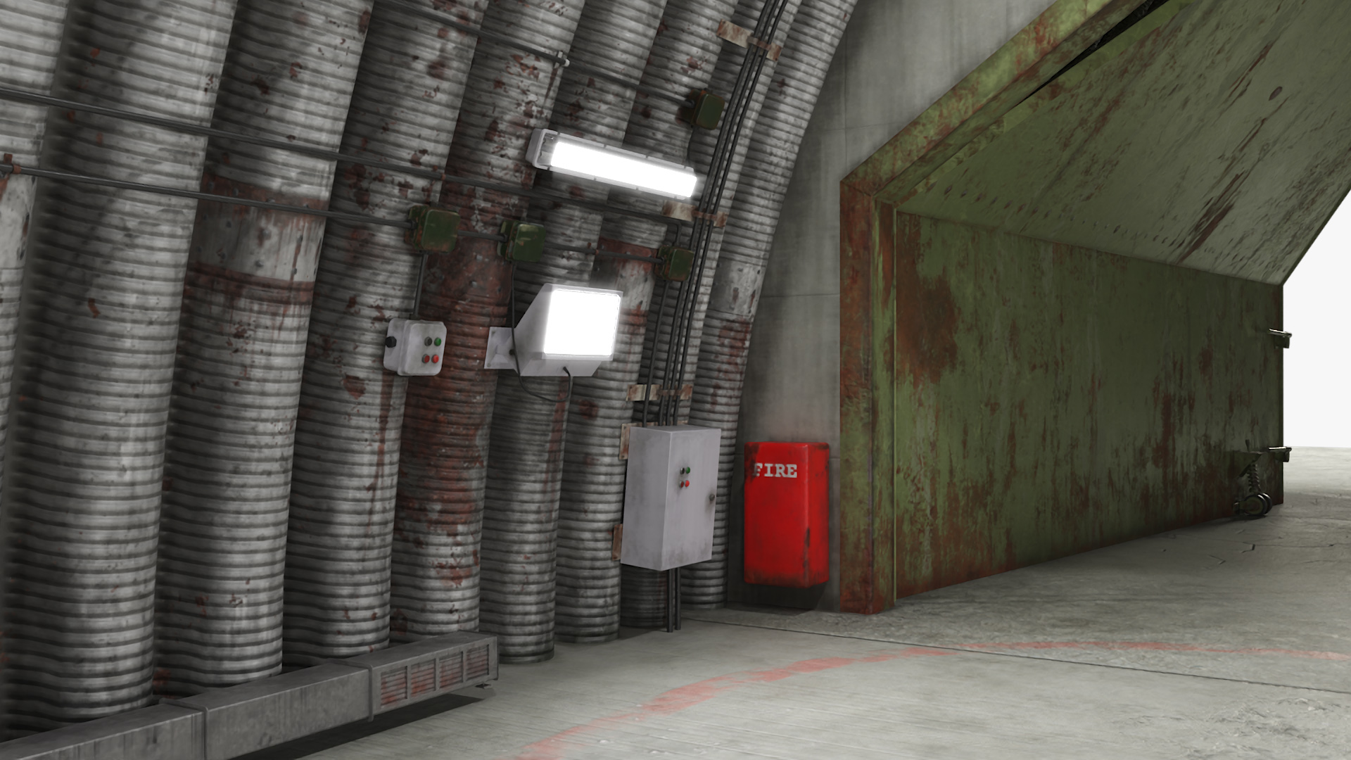 3D Abandoned Aircraft Shelter Open