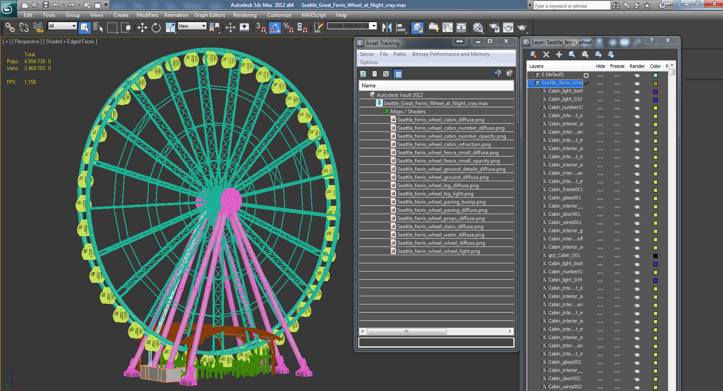 3D model Seattle Great Ferris Wheel at Night
