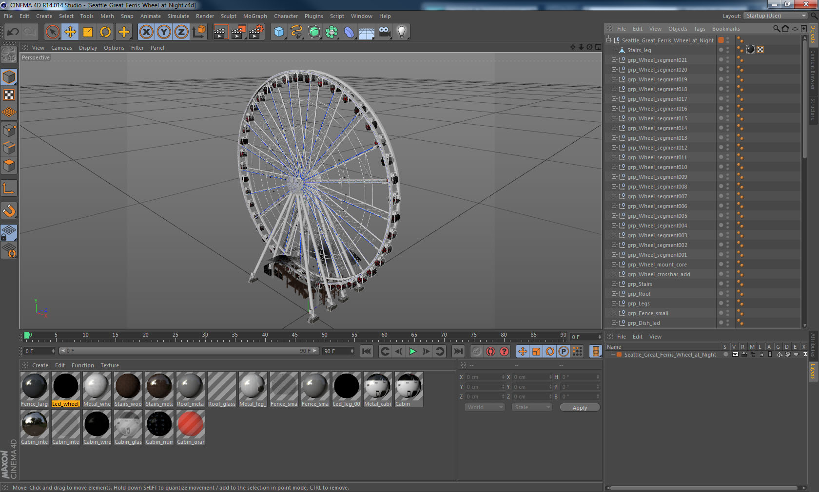 3D model Seattle Great Ferris Wheel at Night