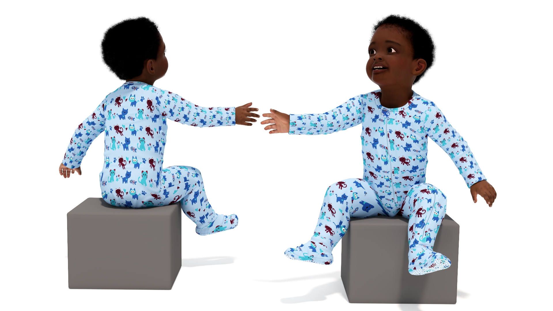 3D African Baby Boy Wearing Full Bodysuit Sitting