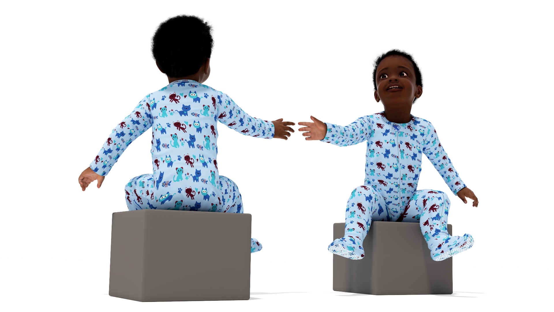 3D African Baby Boy Wearing Full Bodysuit Sitting