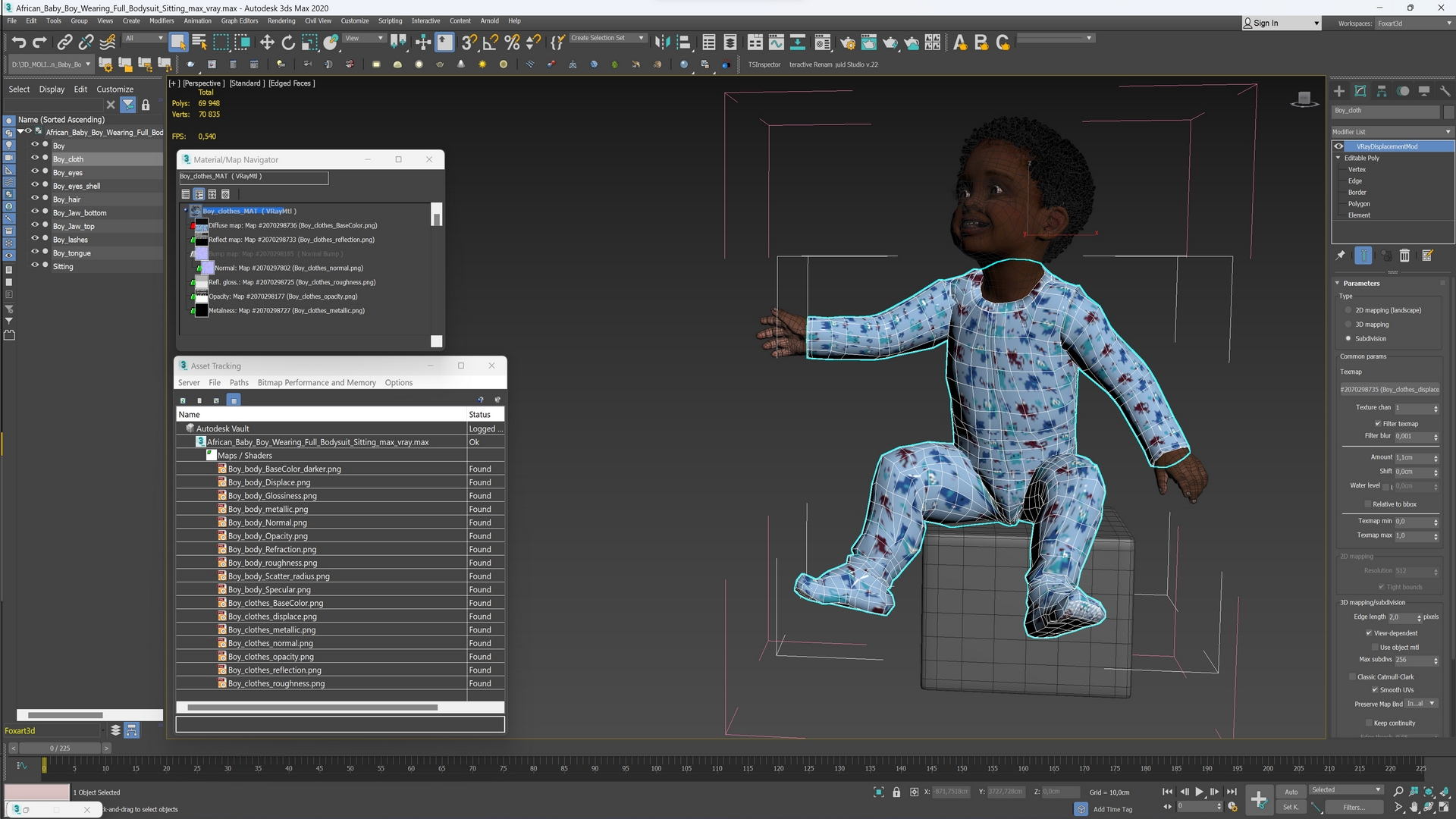3D African Baby Boy Wearing Full Bodysuit Sitting