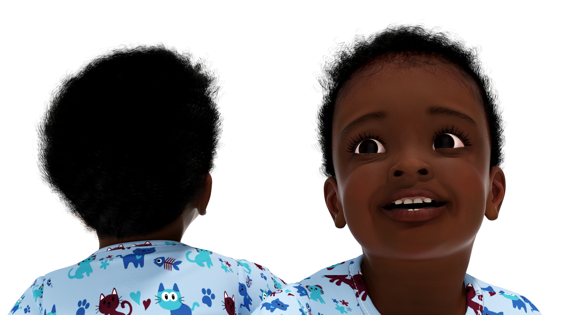 3D African Baby Boy Wearing Full Bodysuit Sitting