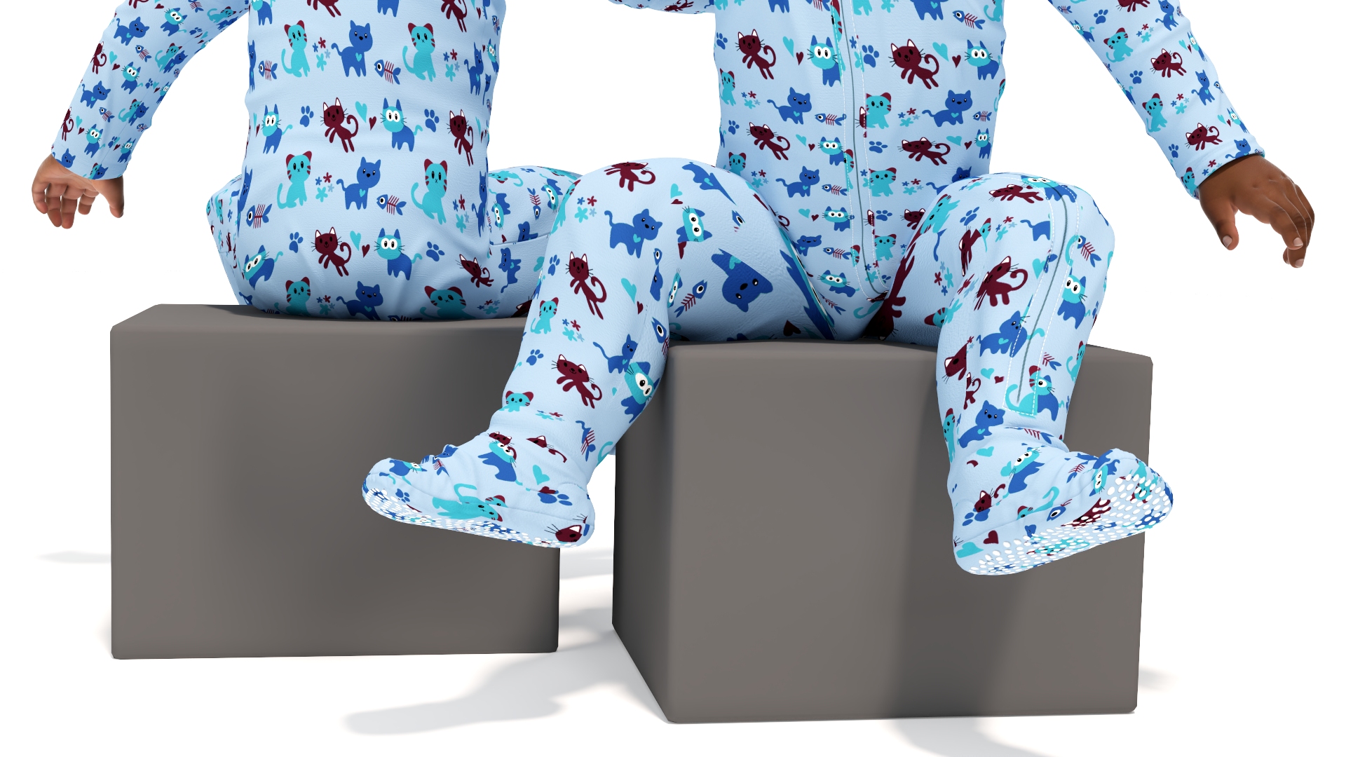 3D African Baby Boy Wearing Full Bodysuit Sitting