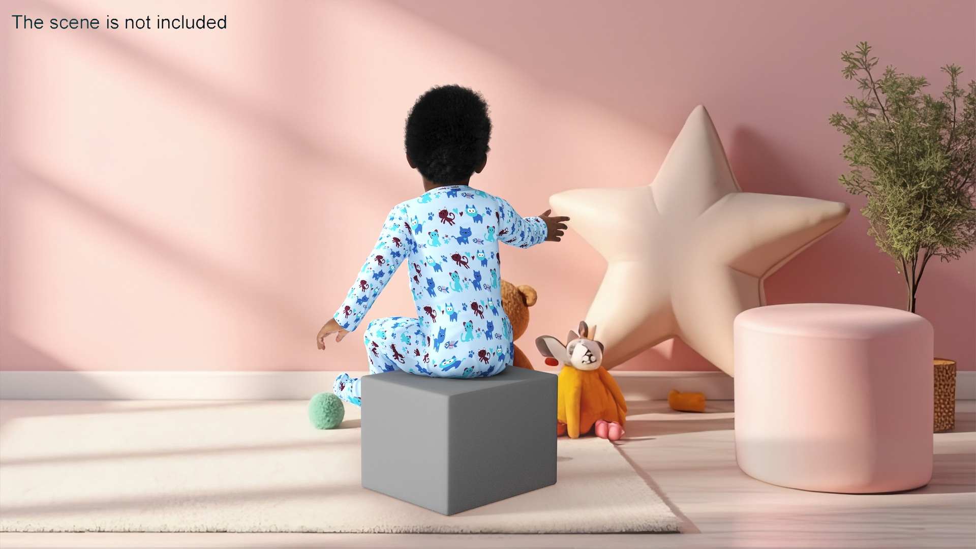 3D African Baby Boy Wearing Full Bodysuit Sitting
