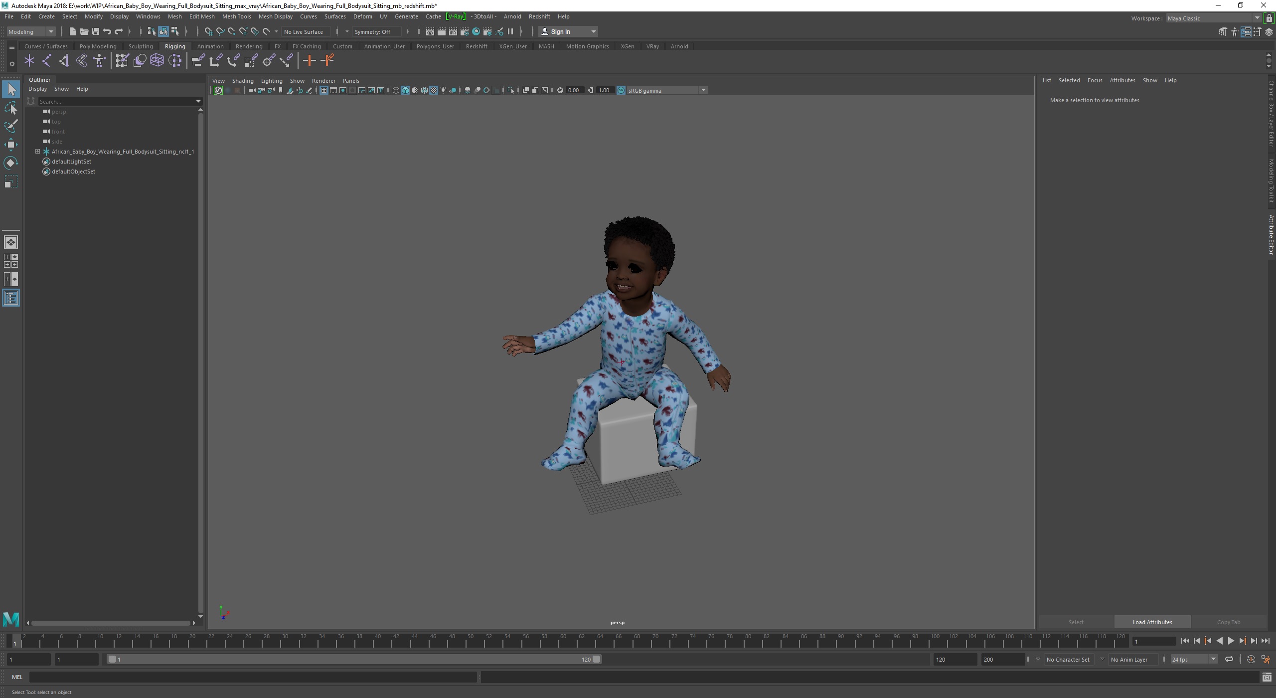 3D African Baby Boy Wearing Full Bodysuit Sitting