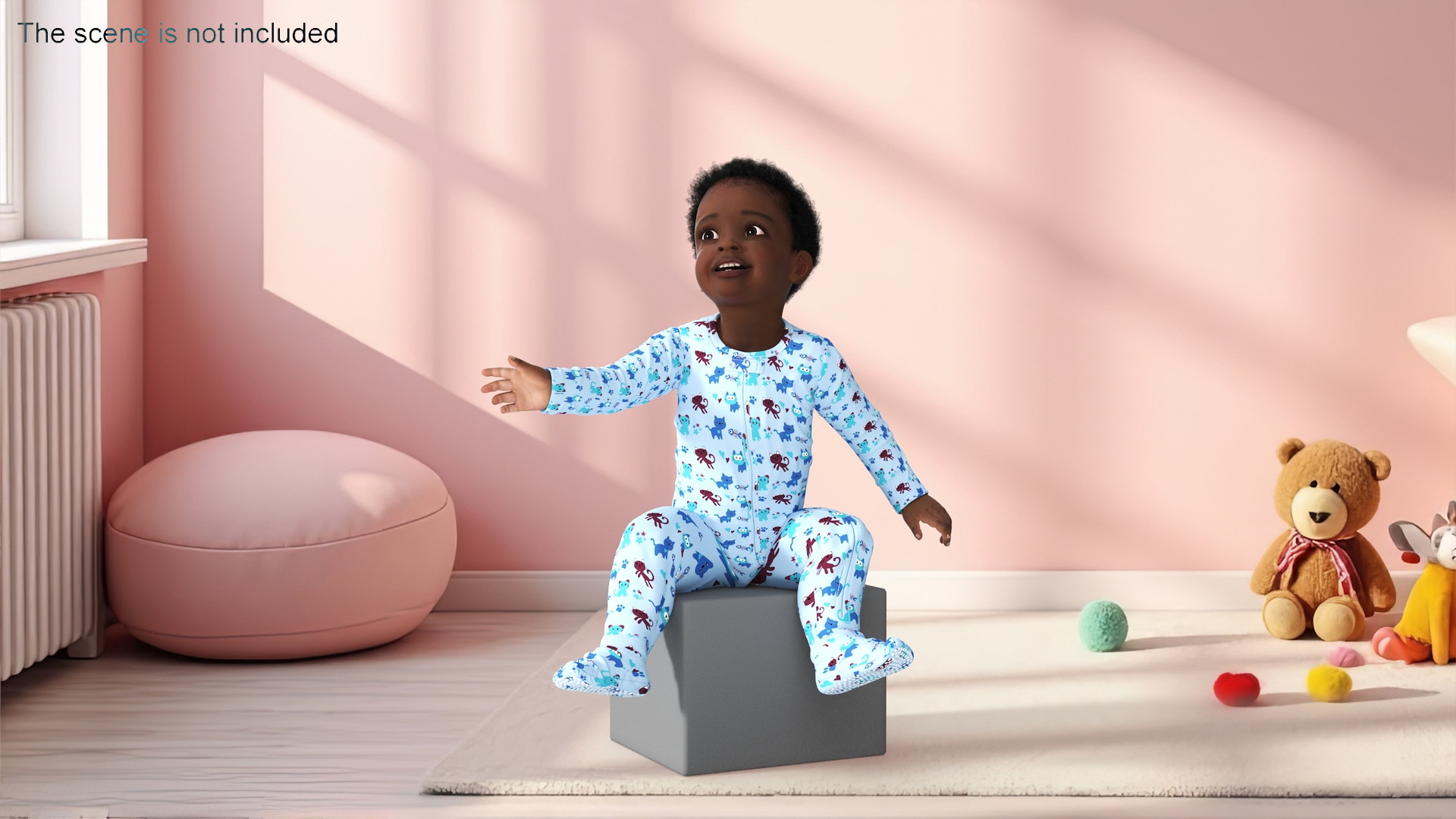 3D African Baby Boy Wearing Full Bodysuit Sitting