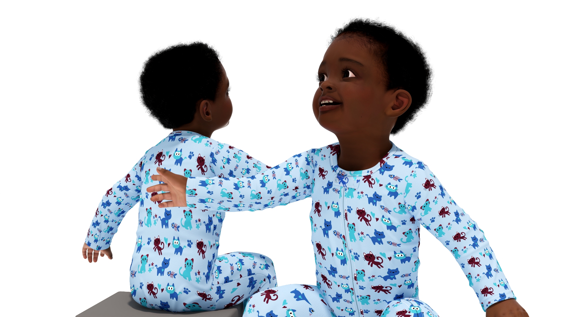 3D African Baby Boy Wearing Full Bodysuit Sitting