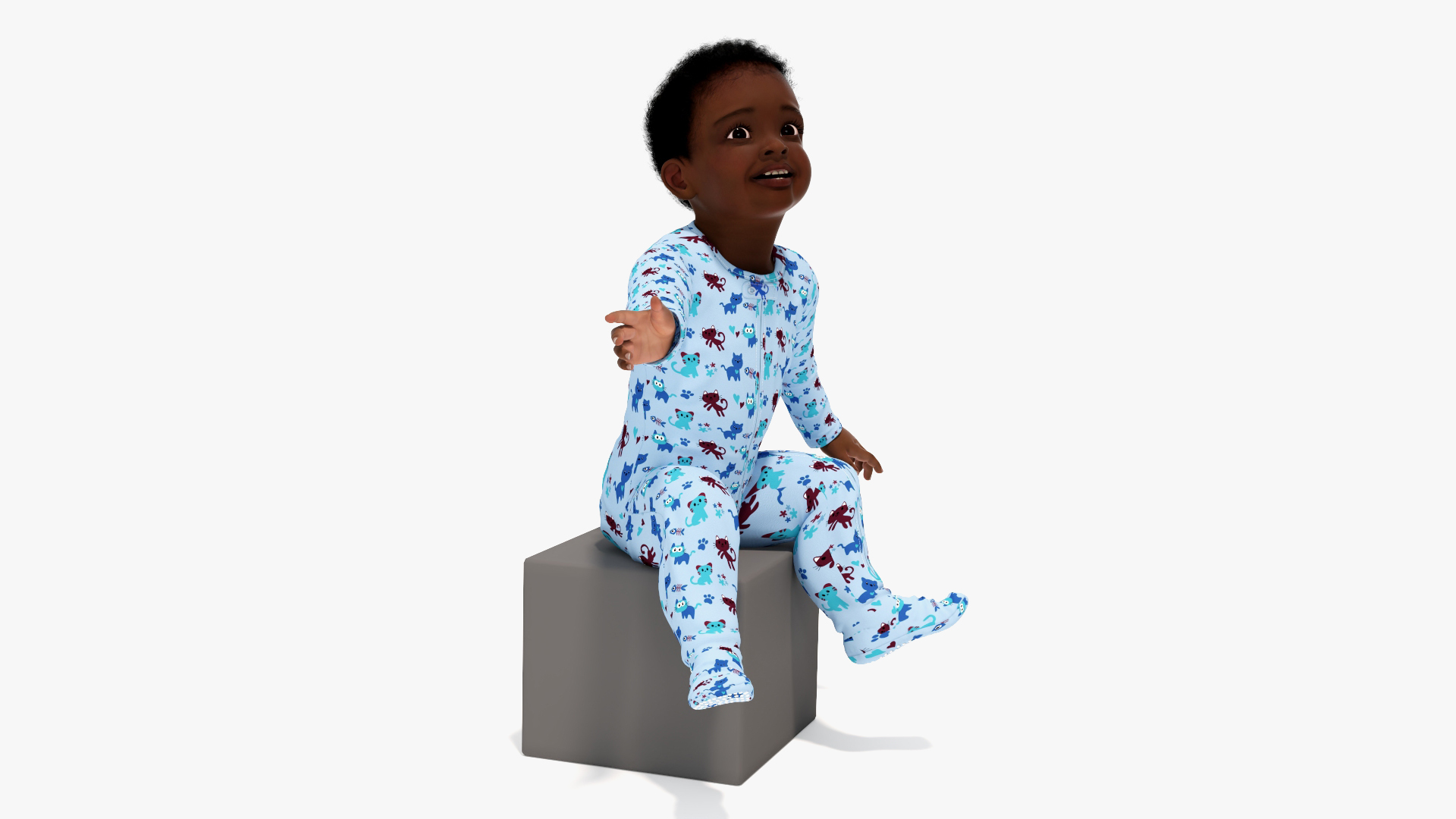 3D African Baby Boy Wearing Full Bodysuit Sitting