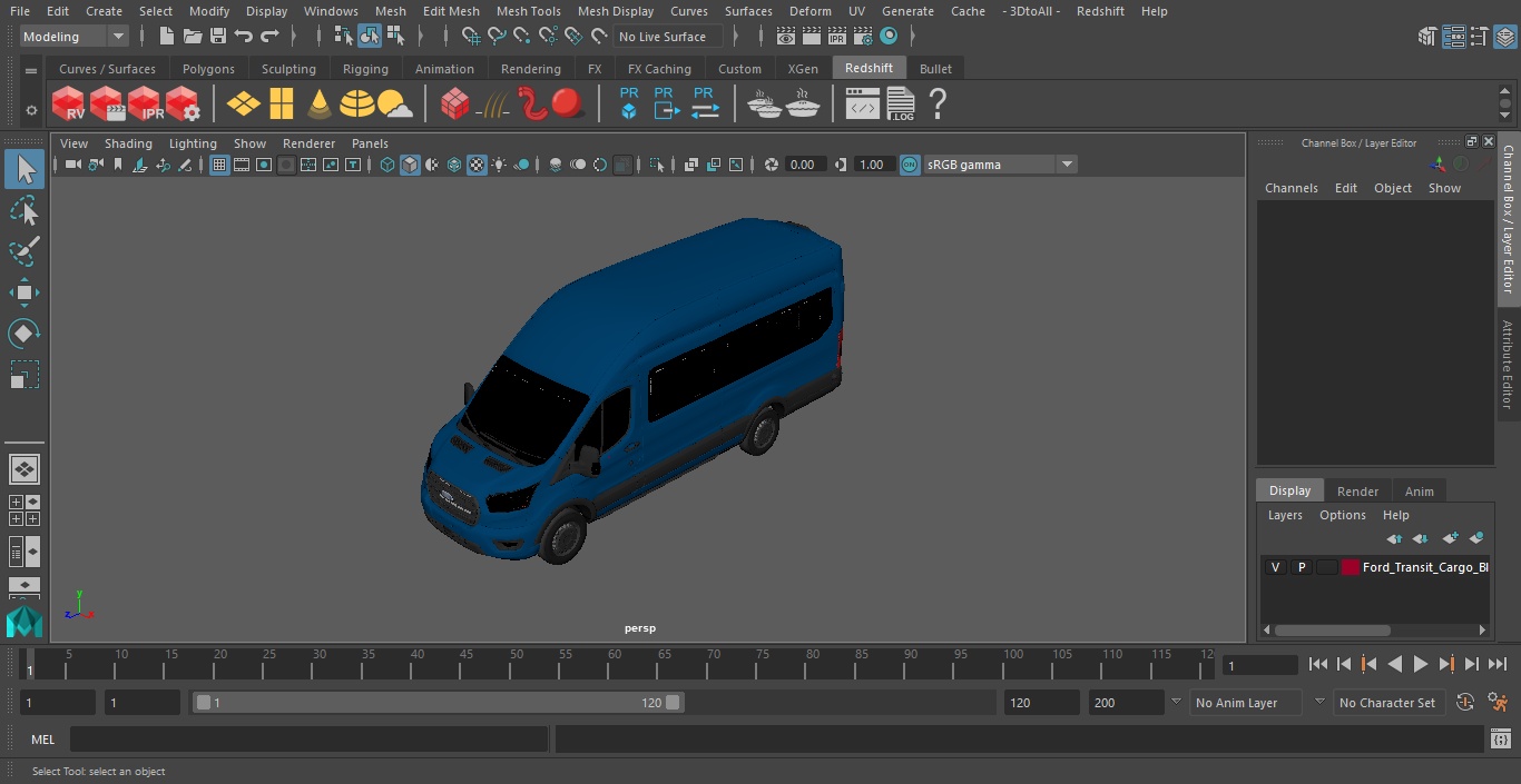 Ford Transit Cargo Blue 2020 Simple Interior 3D model