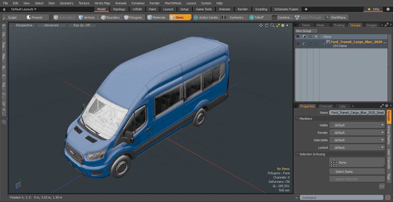 Ford Transit Cargo Blue 2020 Simple Interior 3D model
