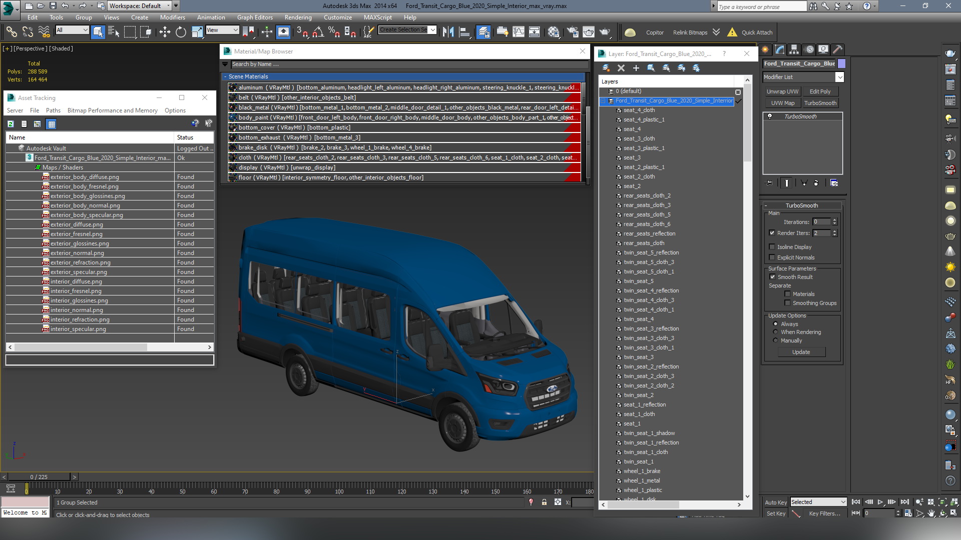 Ford Transit Cargo Blue 2020 Simple Interior 3D model