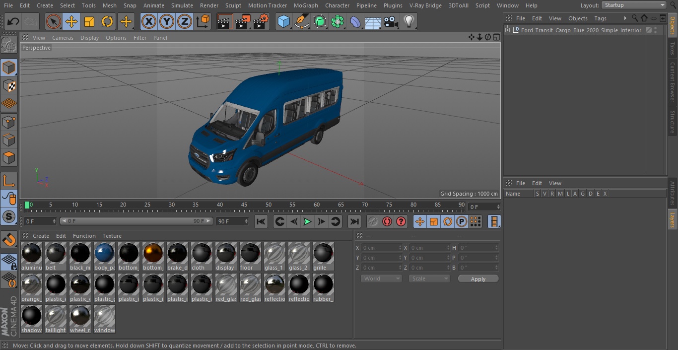 Ford Transit Cargo Blue 2020 Simple Interior 3D model