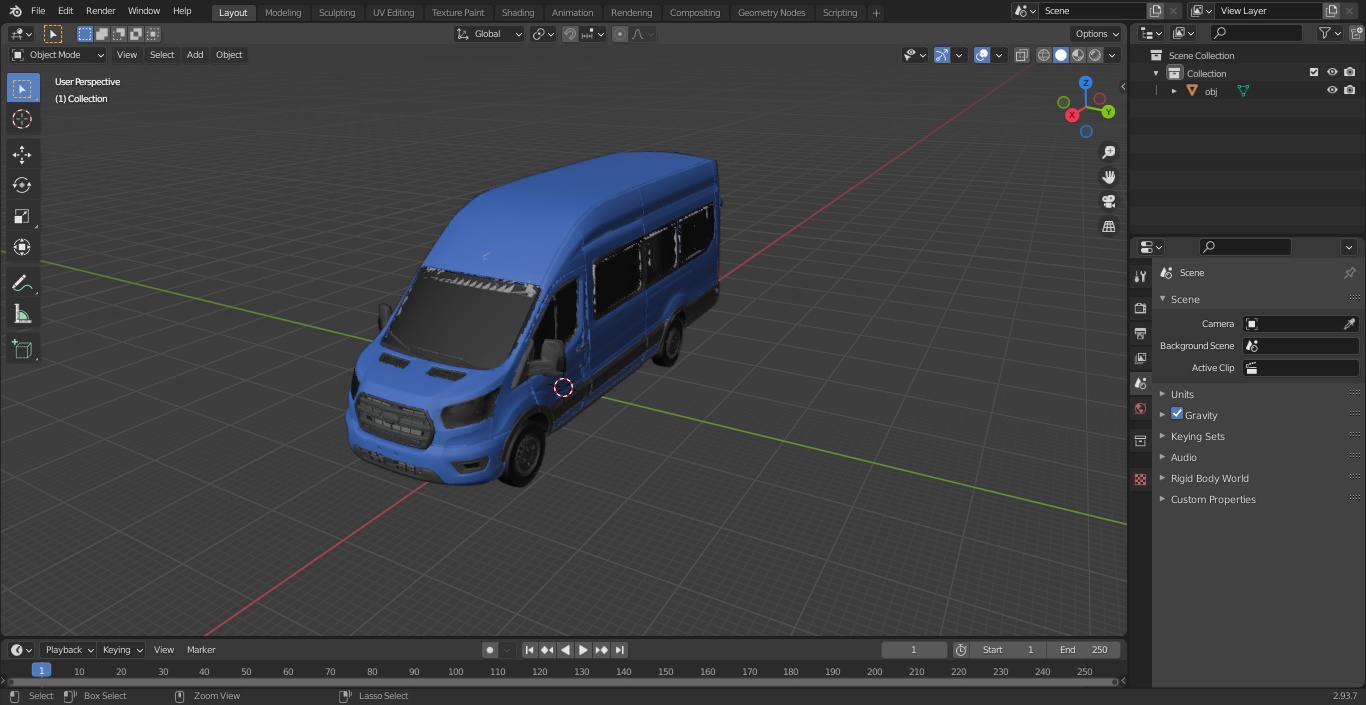 Ford Transit Cargo Blue 2020 Simple Interior 3D model