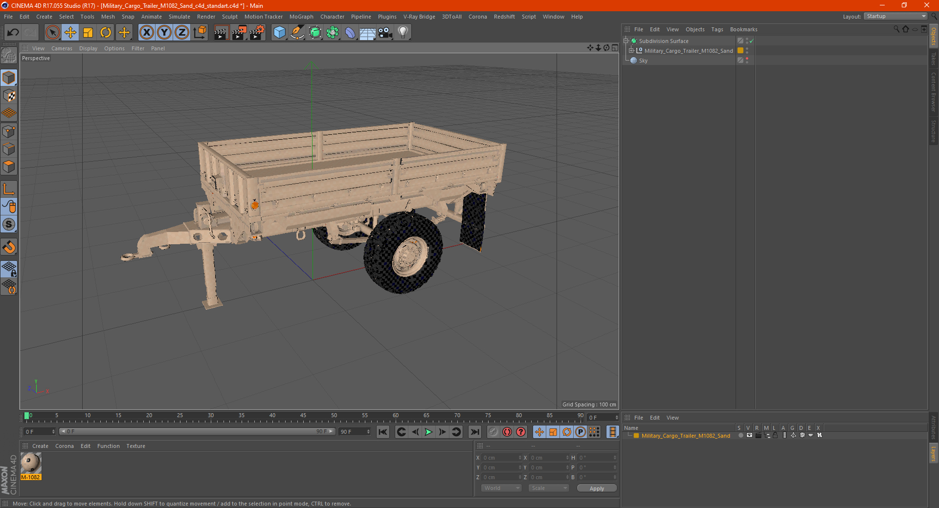3D Military Cargo Trailer M1082 Sand model