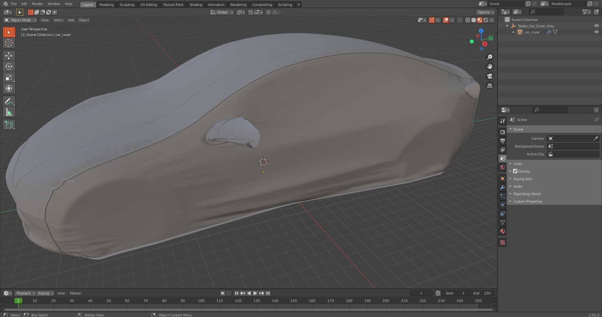 3D model Sedan Car Cover Grey