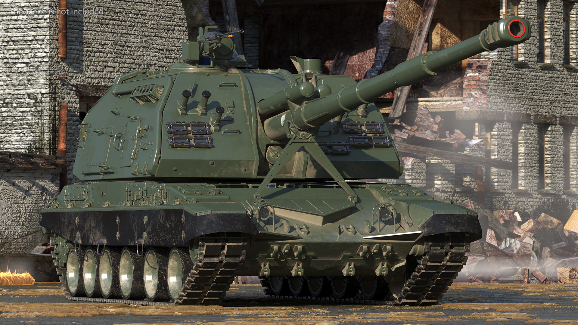 2S19 Msta Green Dirt Rigged 3D