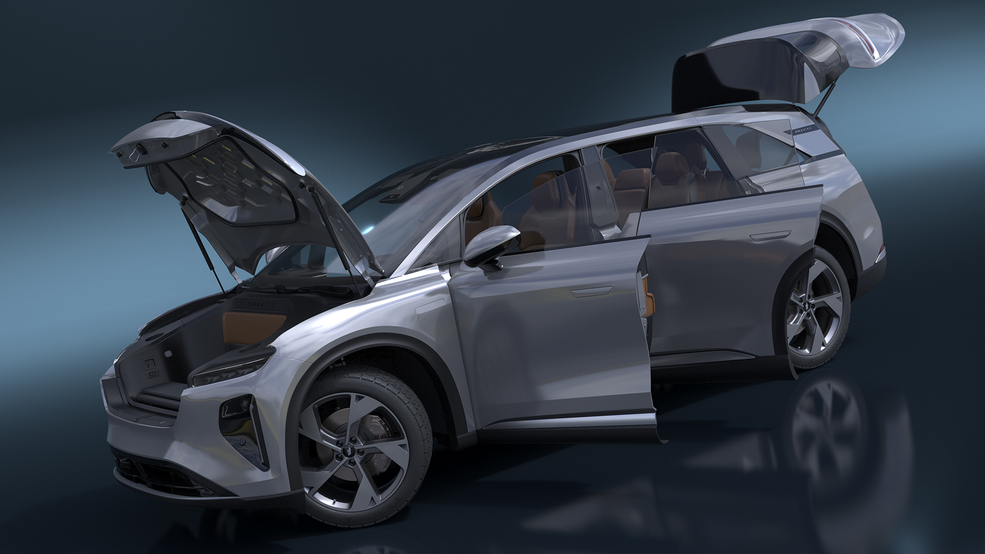 Lucid Gravity Electric Suv Gray with Lights Off Rigged 3D model