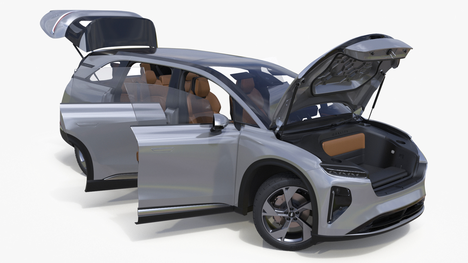 Lucid Gravity Electric Suv Gray with Lights Off Rigged 3D model