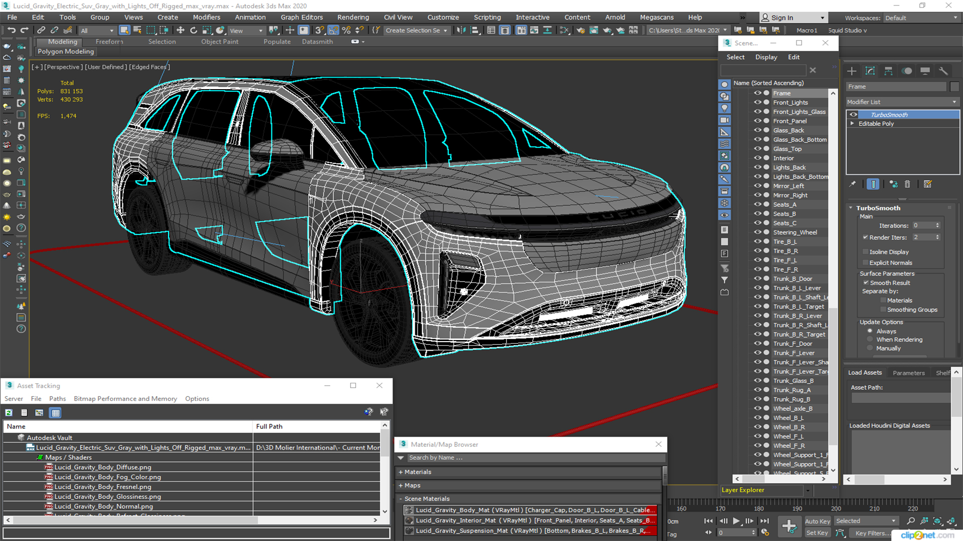 Lucid Gravity Electric Suv Gray with Lights Off Rigged 3D model
