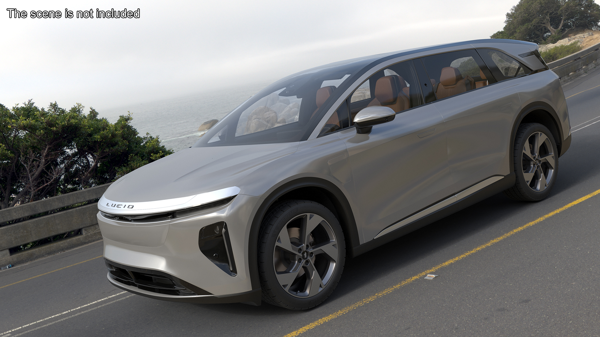 Lucid Gravity Electric Suv Gray with Lights Off Rigged 3D model