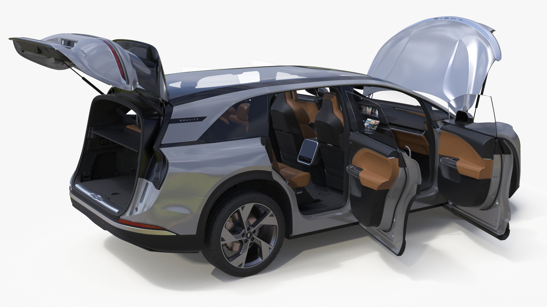 Lucid Gravity Electric Suv Gray with Lights Off Rigged 3D model