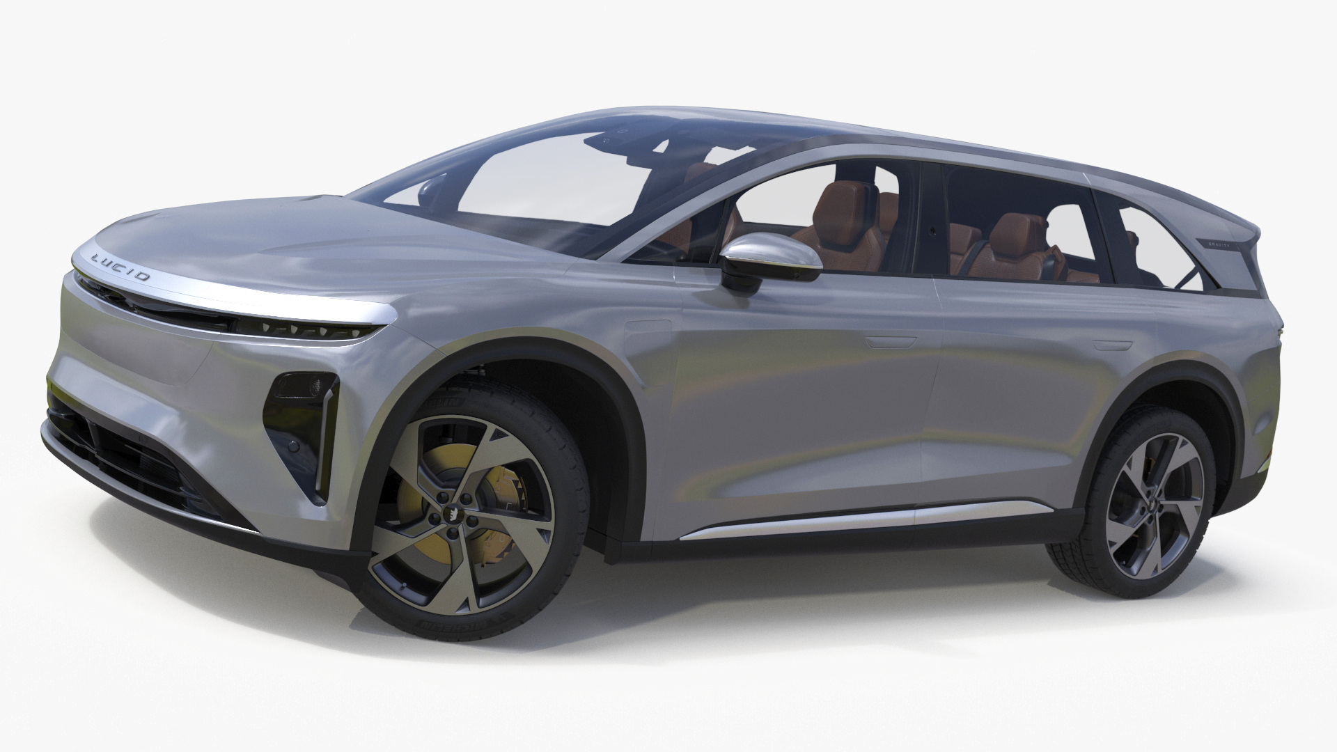Lucid Gravity Electric Suv Gray with Lights Off Rigged 3D model