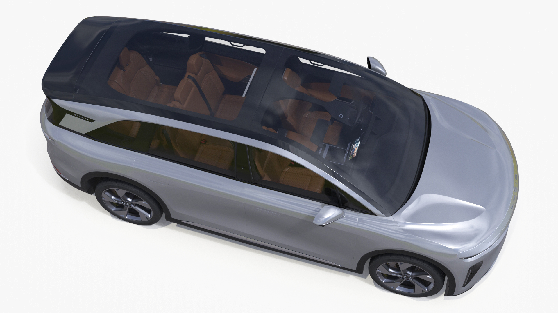 Lucid Gravity Electric Suv Gray with Lights Off Rigged 3D model