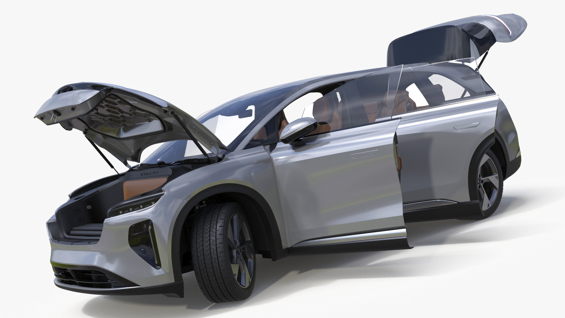 Lucid Gravity Electric Suv Gray with Lights Off Rigged 3D model