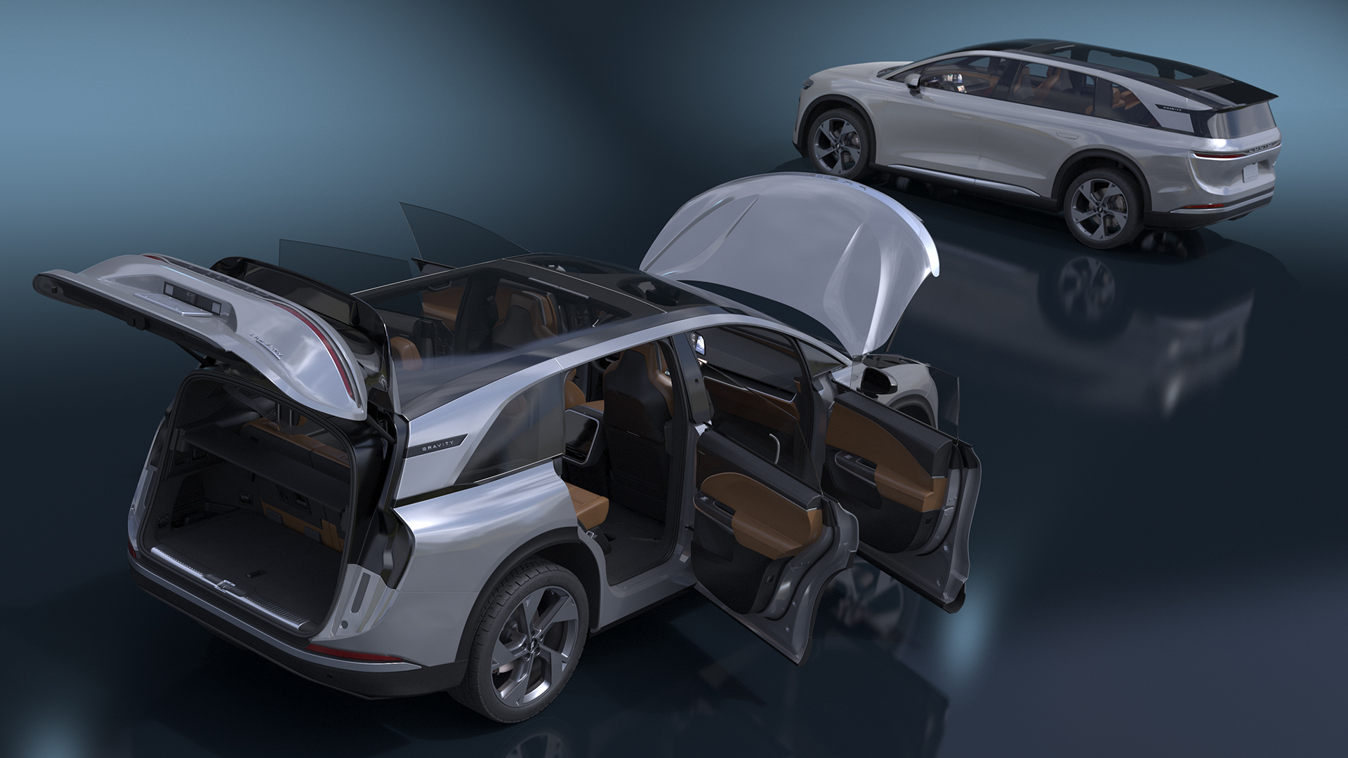 Lucid Gravity Electric Suv Gray with Lights Off Rigged 3D model
