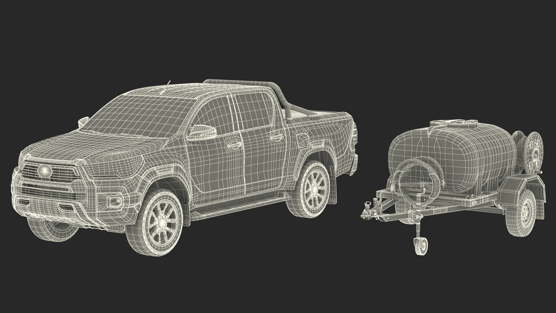 3D Pickup with Fire Fighting Trailer model
