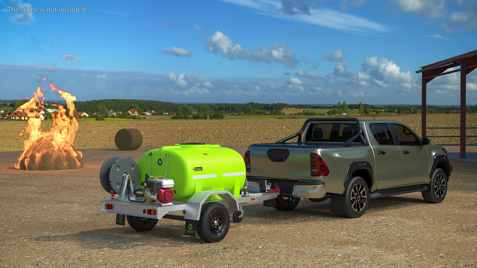 3D Pickup with Fire Fighting Trailer model