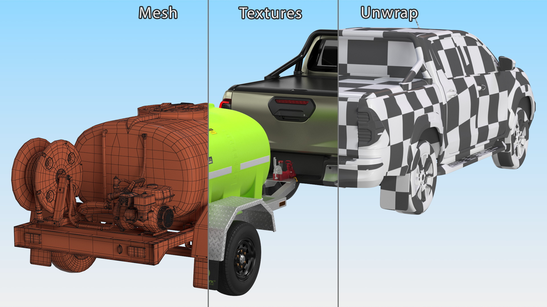 3D Pickup with Fire Fighting Trailer model