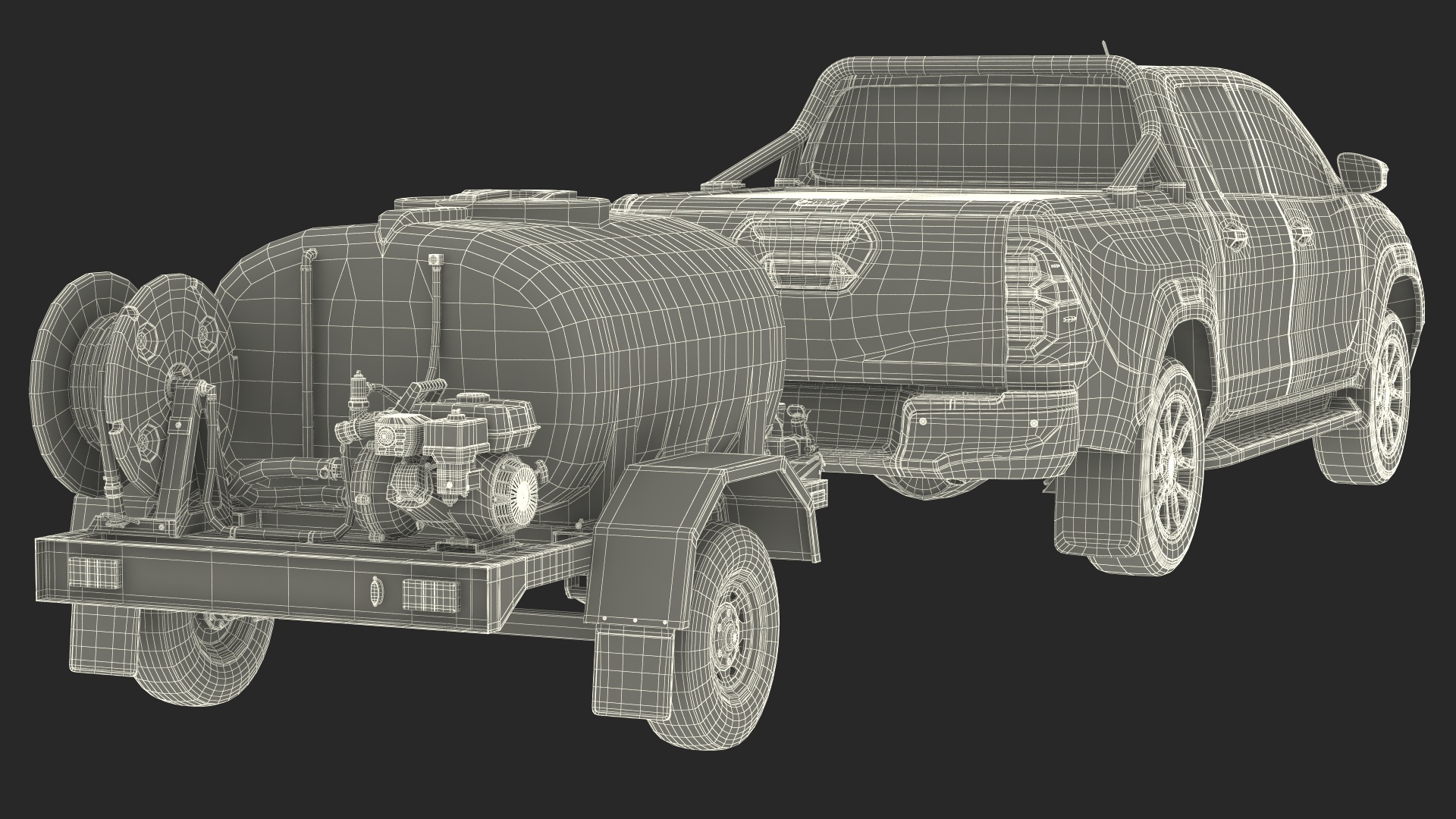 3D Pickup with Fire Fighting Trailer model