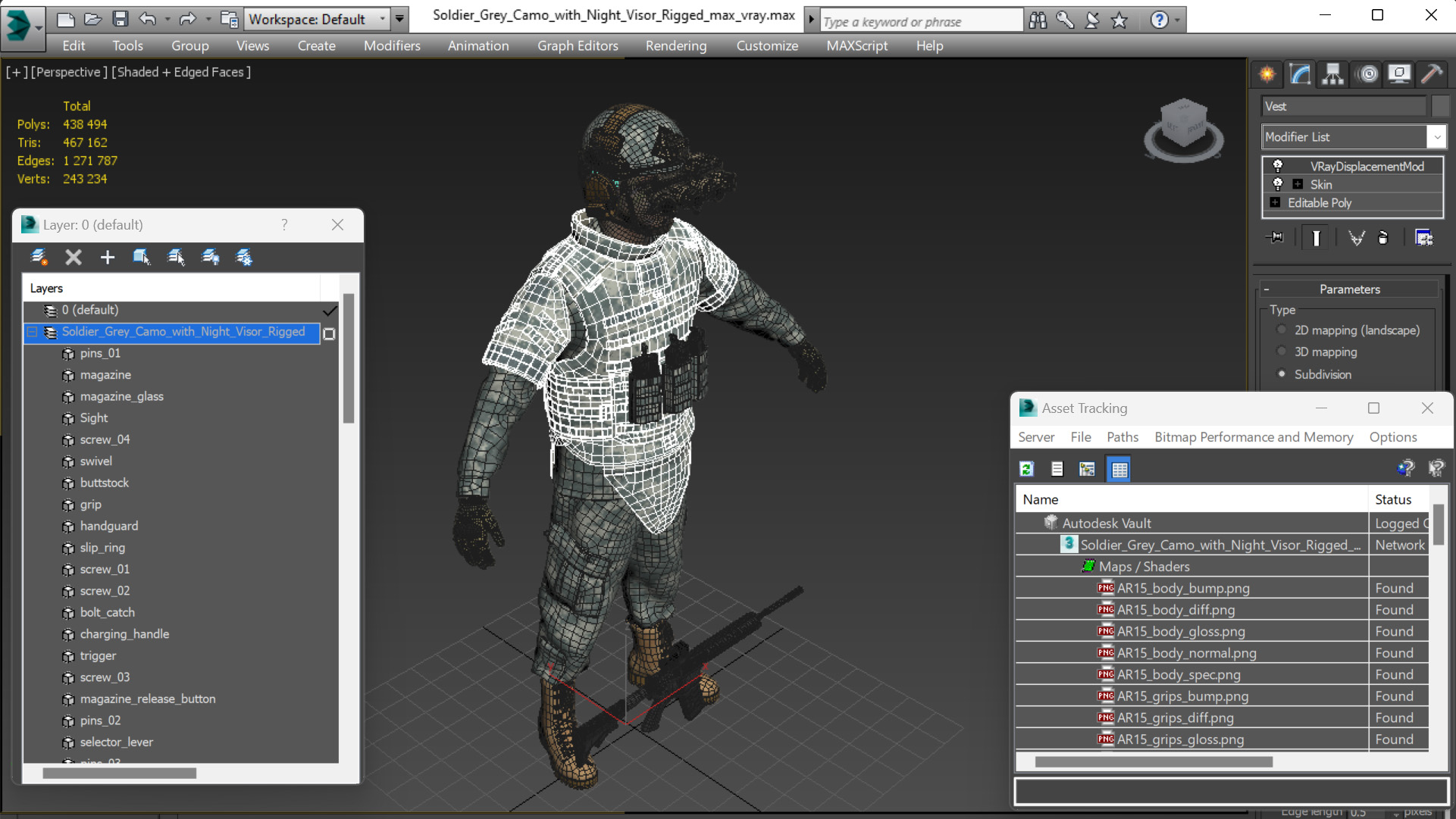 3D model Soldier Grey Camo with Night Visor Rigged for Cinema 4D