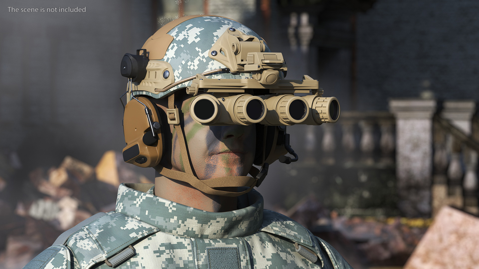 3D model Soldier Grey Camo with Night Visor Rigged for Cinema 4D