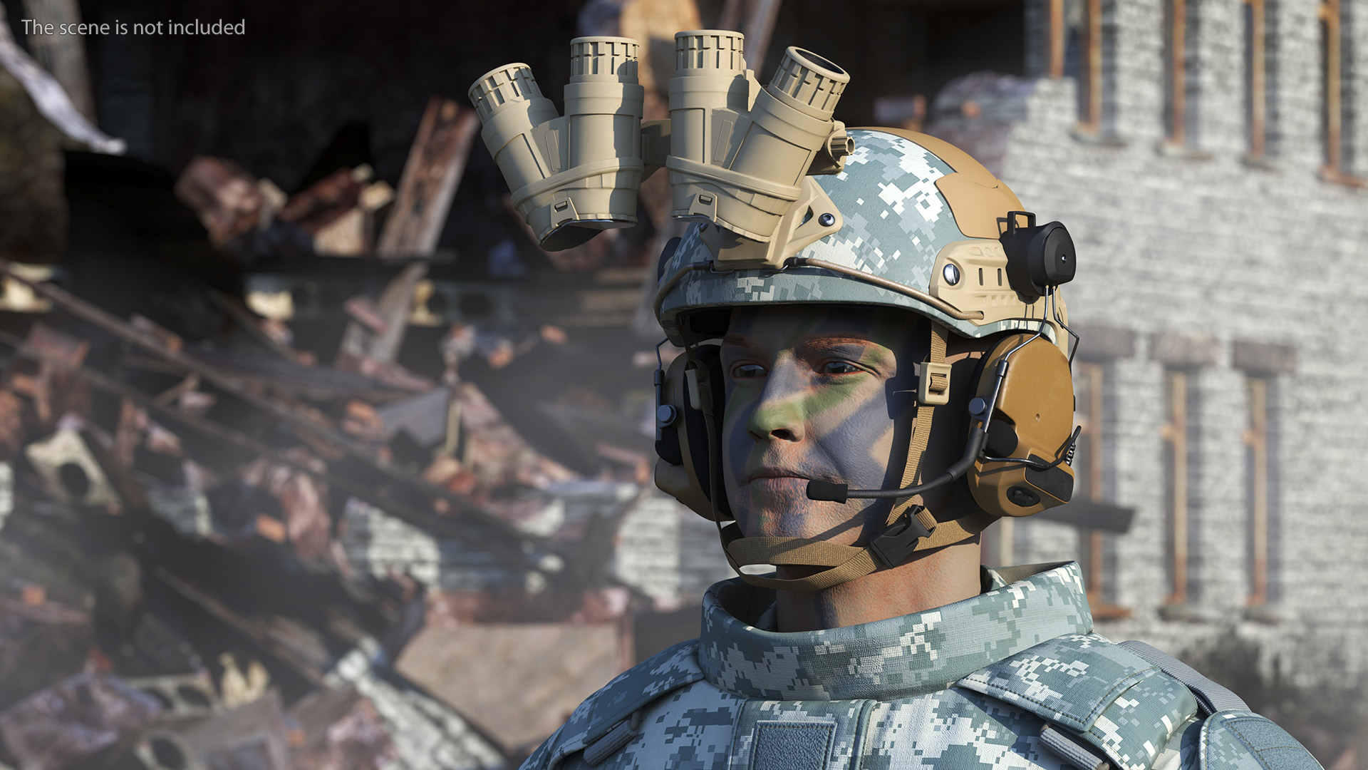 3D model Soldier Grey Camo with Night Visor Rigged for Cinema 4D