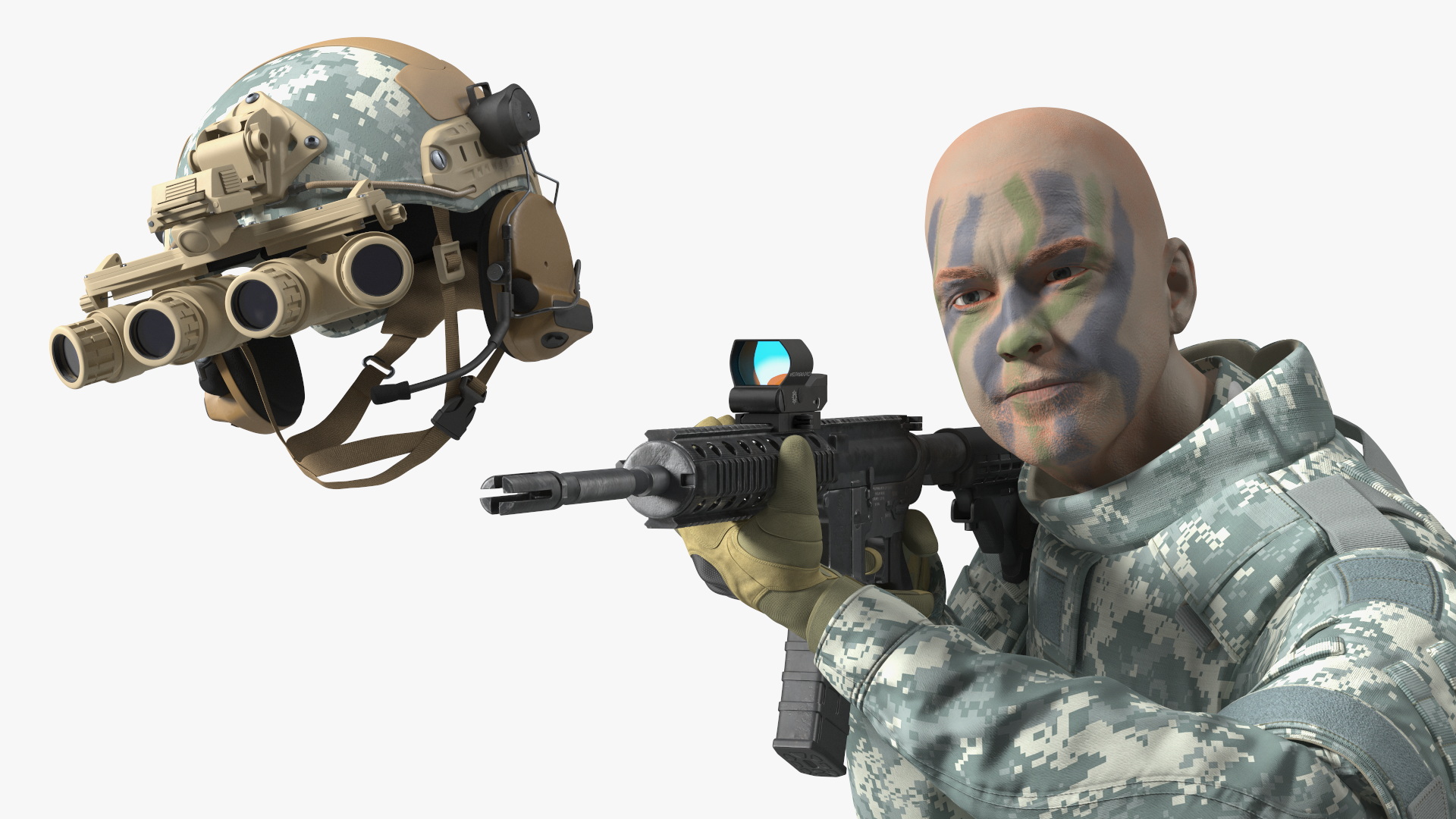 3D model Soldier Grey Camo with Night Visor Rigged for Cinema 4D