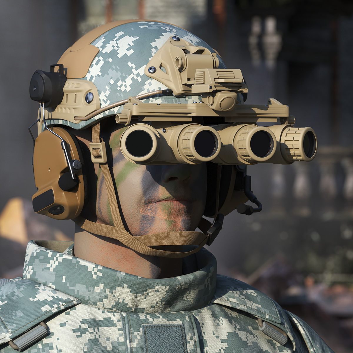 3D model Soldier Grey Camo with Night Visor Rigged for Cinema 4D
