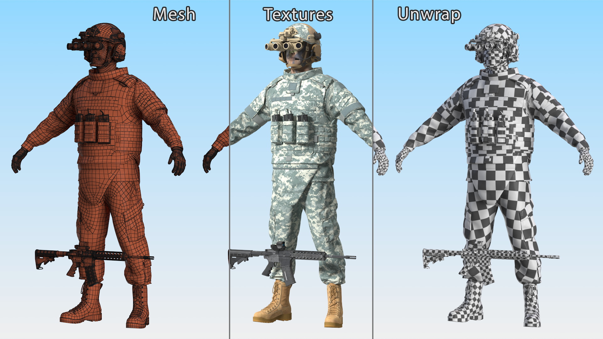 3D model Soldier Grey Camo with Night Visor Rigged for Cinema 4D
